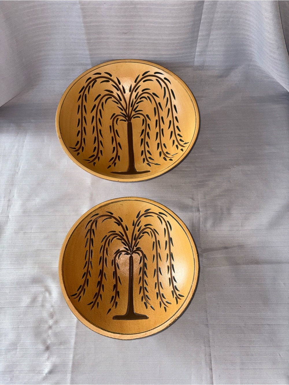 Hand-Painted Willow Tree Decorative Wooden Bowls - Golden Brown (Set of 2)
